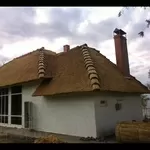Очеретянна покрівля ,  колодязь з дерева,  качеля 